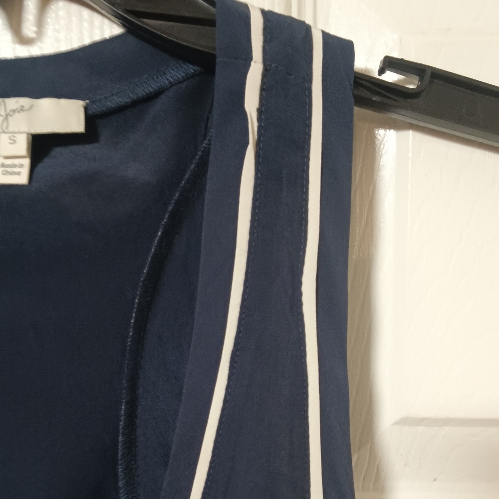 Joie Silk Dark Blue Tank Top with White Trim - Picture 2 of 7